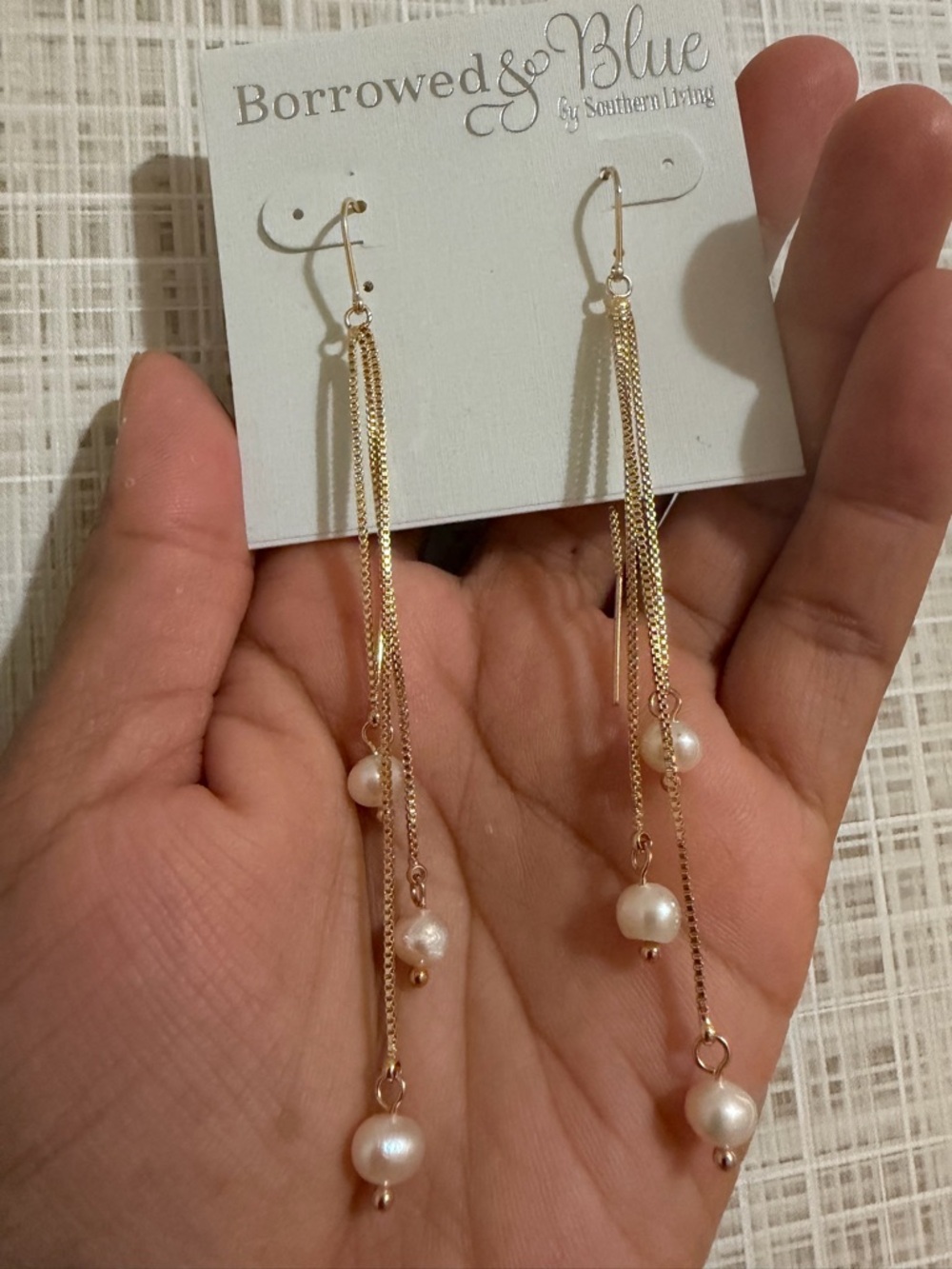 Gold Pearl Dangle Earrings